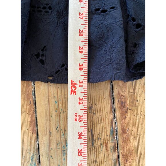 H&M Womens Black Eyelet Midi Skirt Cotton Elastic Waist Floral S 100% Cotton - Picture 8 of 8